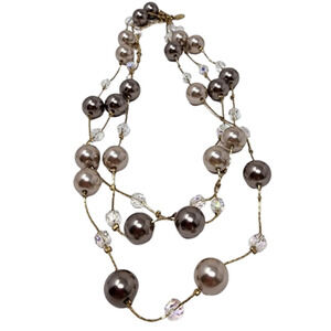 Lia Sophia "Caramelo" Women's Necklace - 52-55" Single Layer Glass Pearls, Beads